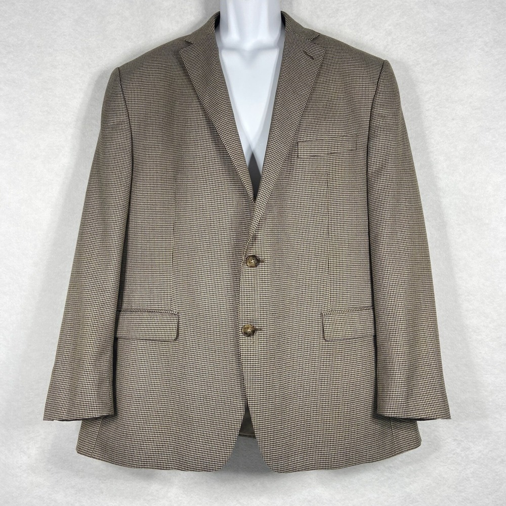 Lauren Ralph Lauren Jacket Mens 46R Tan Blazer Two Button Houndstooth‎